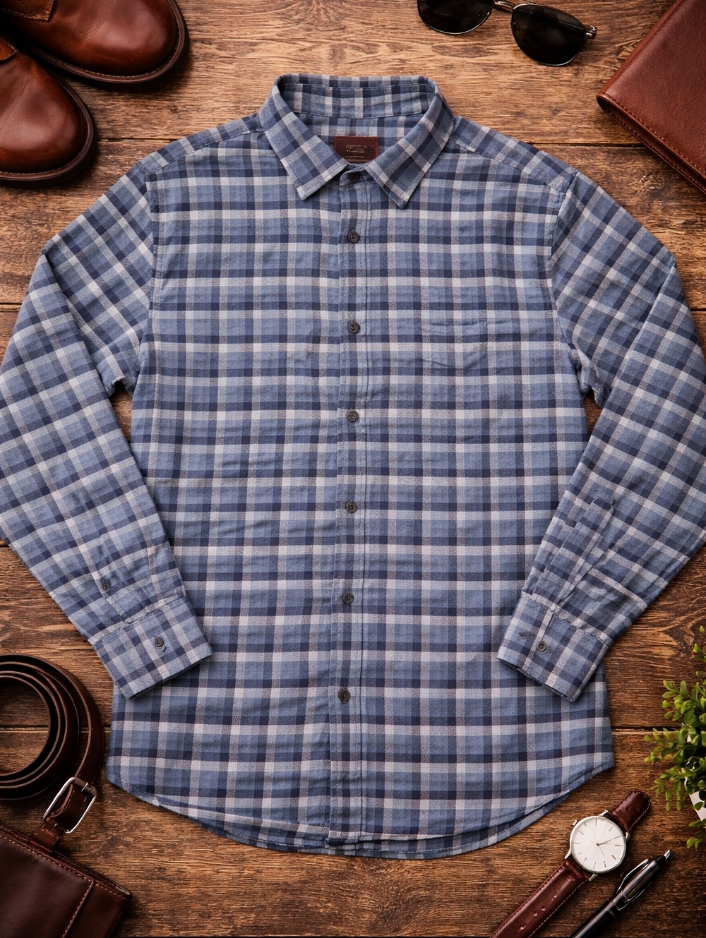 UNTUCKit Men’s Large Blue Plaid Button Down Shirt Long Sleeve Casual Preppy